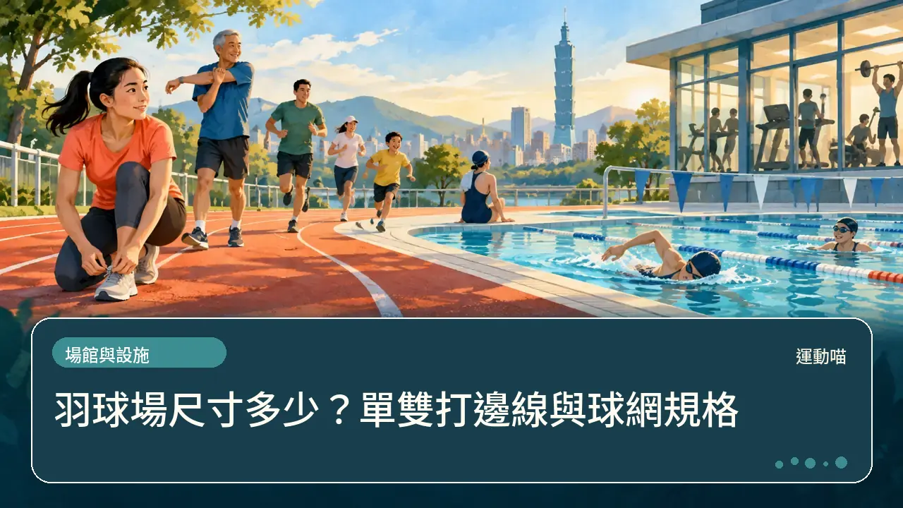 羽球場尺寸多少?單雙打邊線與球網規格主題插畫