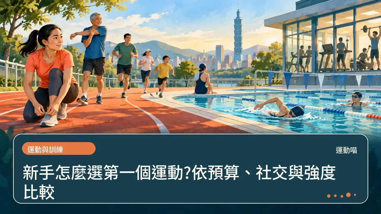 新手怎麼選第一個運動?依預算、社交與強度比較主題插畫