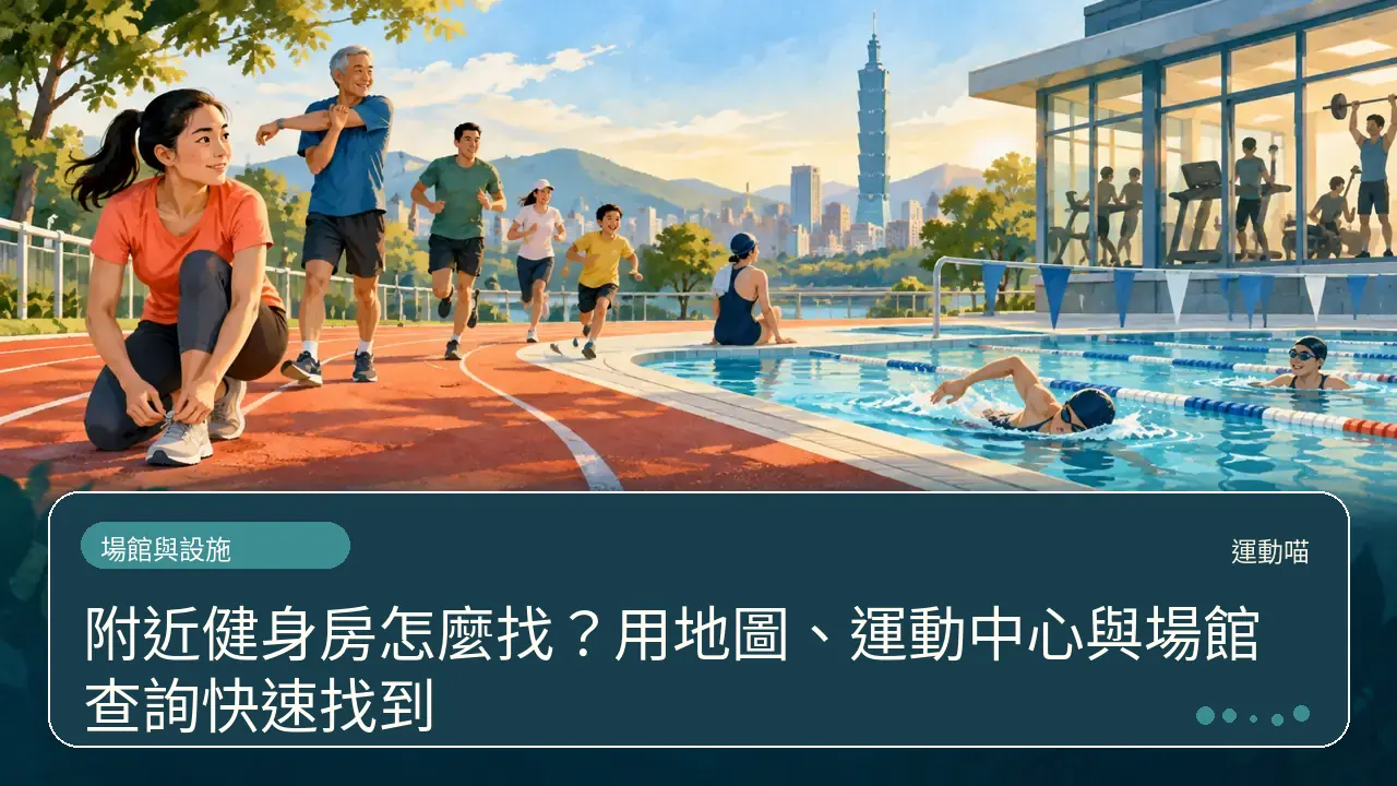 附近健身房怎麼找？用地圖、運動中心與場館查詢快速找到主題插畫