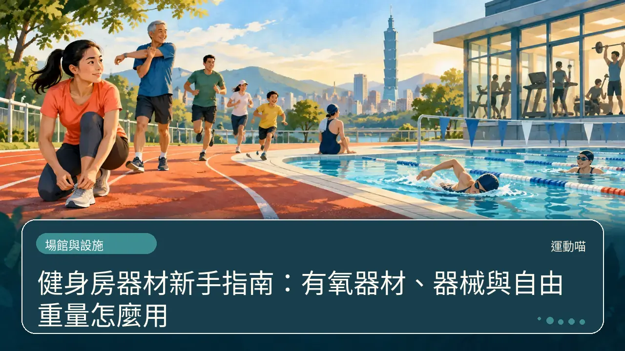 健身房器材新手指南：有氧器材、器械與自由重量怎麼用主題插畫