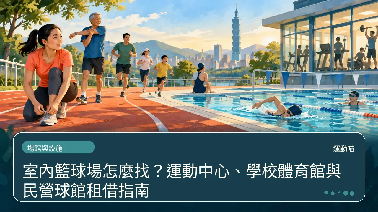 室內籃球場怎麼找？運動中心、學校體育館與民營球館租借指南主題插畫