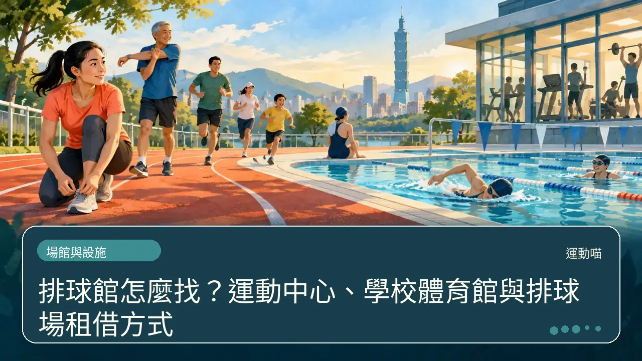 排球館怎麼找？運動中心、學校體育館與排球場租借方式主題插畫