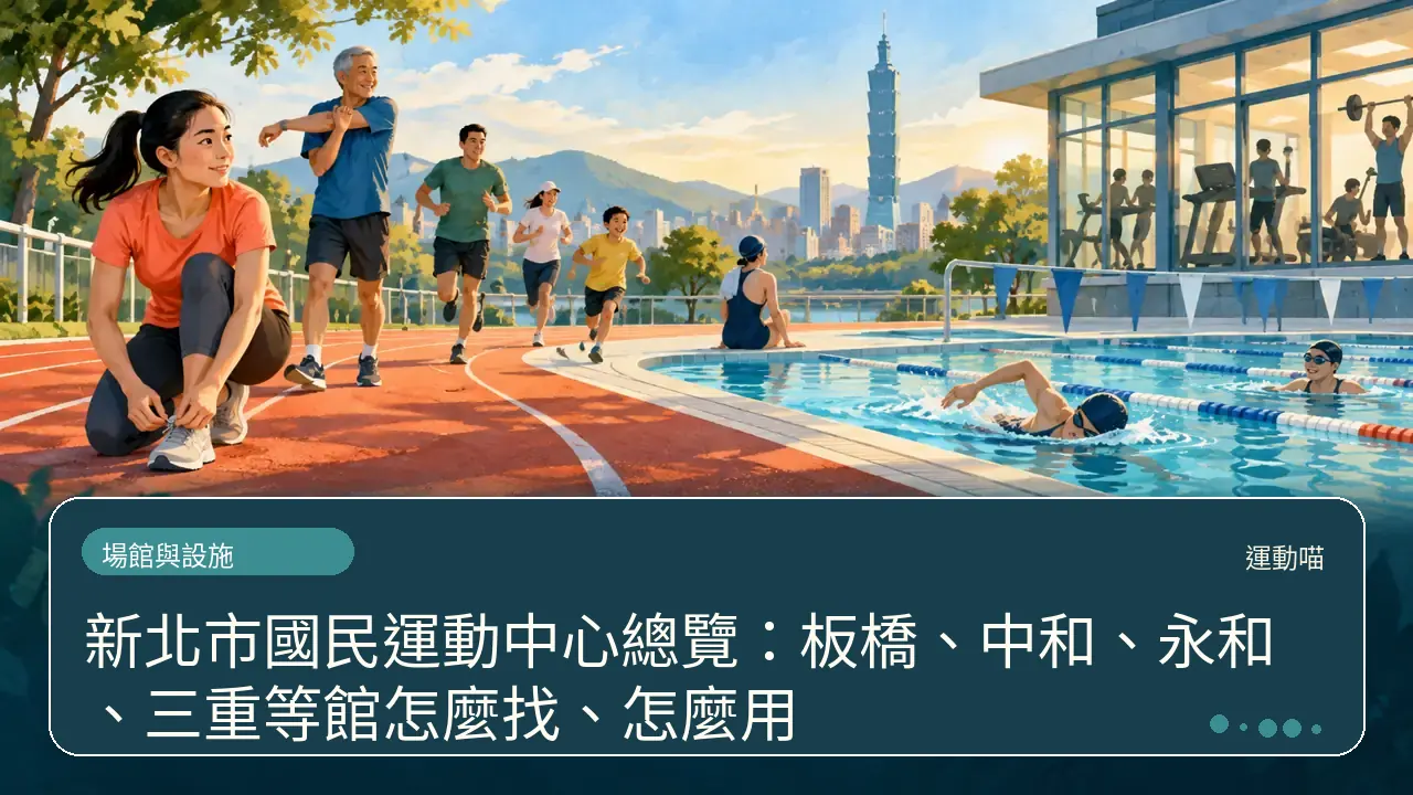 新北市國民運動中心總覽：板橋、中和、永和、三重等館怎麼找、怎麼用主題插畫