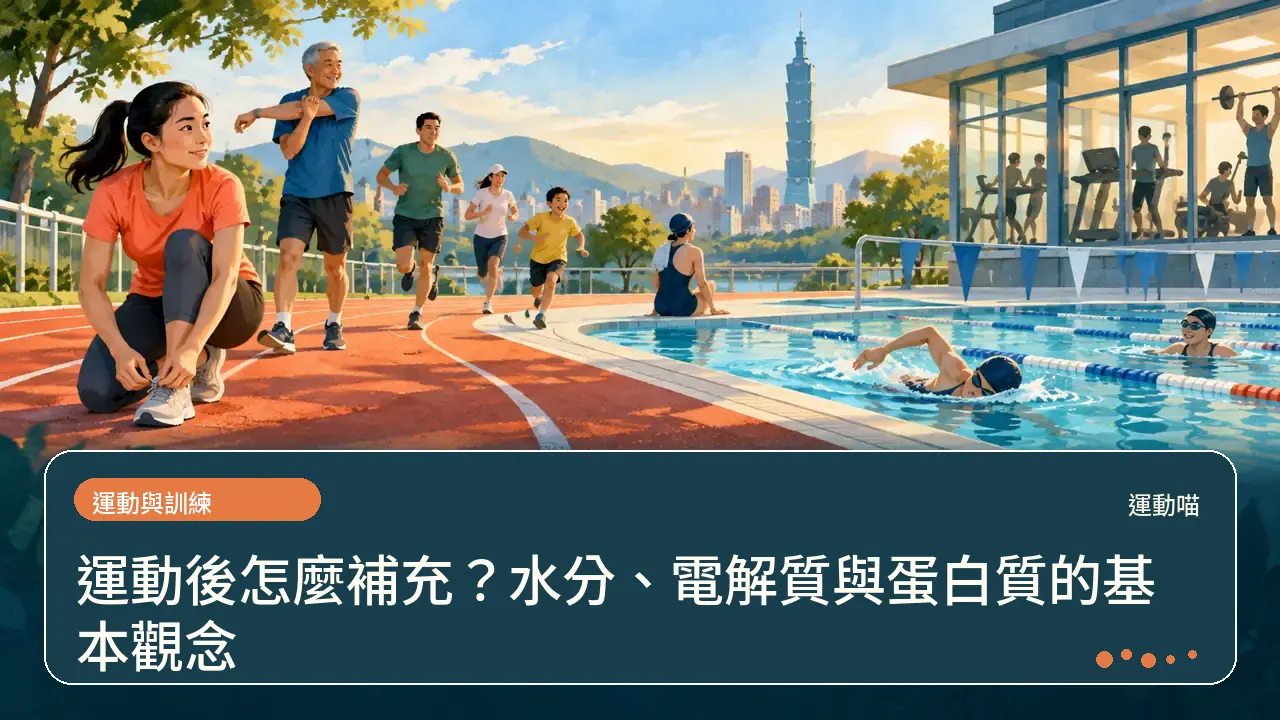 運動後怎麼補充?水分、電解質與蛋白質的基本觀念主題插畫