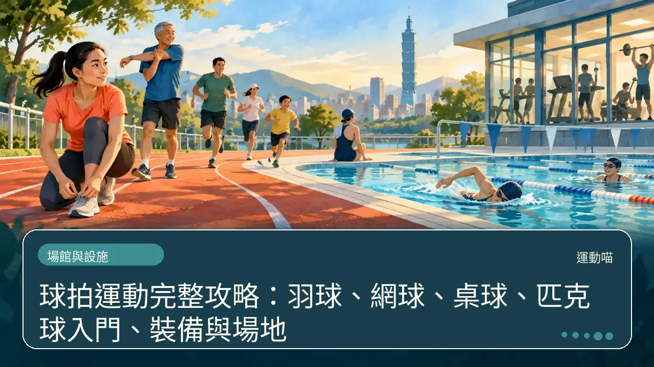 球拍運動完整攻略:羽球、網球、桌球、匹克球入門、裝備與場地主題插畫
