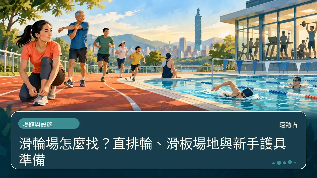 滑輪場怎麼找？直排輪、滑板場地與新手護具準備主題插畫