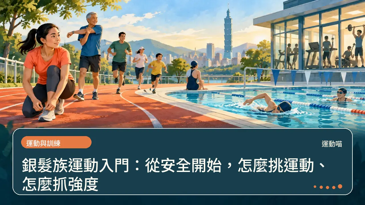 銀髮族運動入門:從安全開始,怎麼挑運動、怎麼抓強度主題插畫