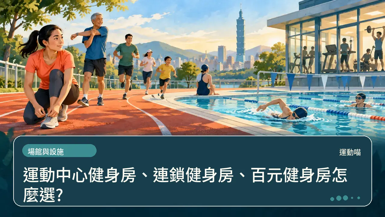 運動中心健身房、連鎖健身房、百元健身房怎麼選?主題插畫