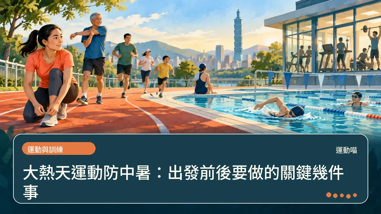 大熱天運動防中暑:出發前後要做的關鍵幾件事主題插畫