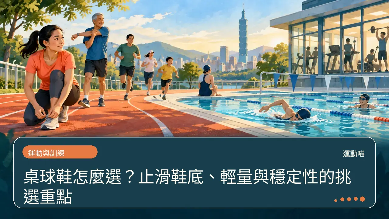 桌球鞋怎麼選？止滑鞋底、輕量與穩定性的挑選重點主題插畫