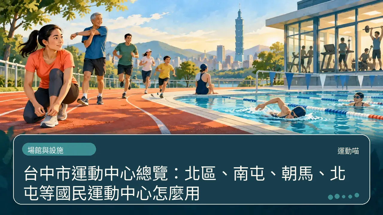 台中市運動中心總覽：北區、南屯、朝馬、北屯等國民運動中心怎麼用主題插畫