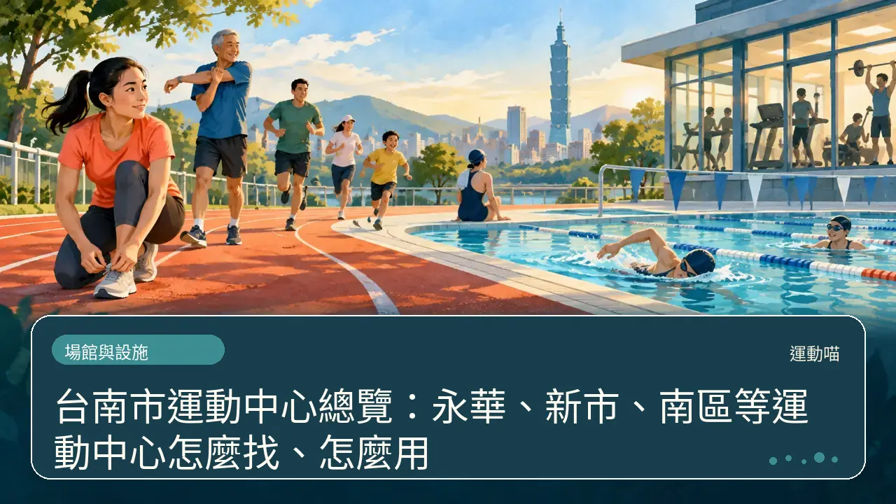 台南市運動中心總覽：永華、新市、南區等運動中心怎麼找、怎麼用主題插畫