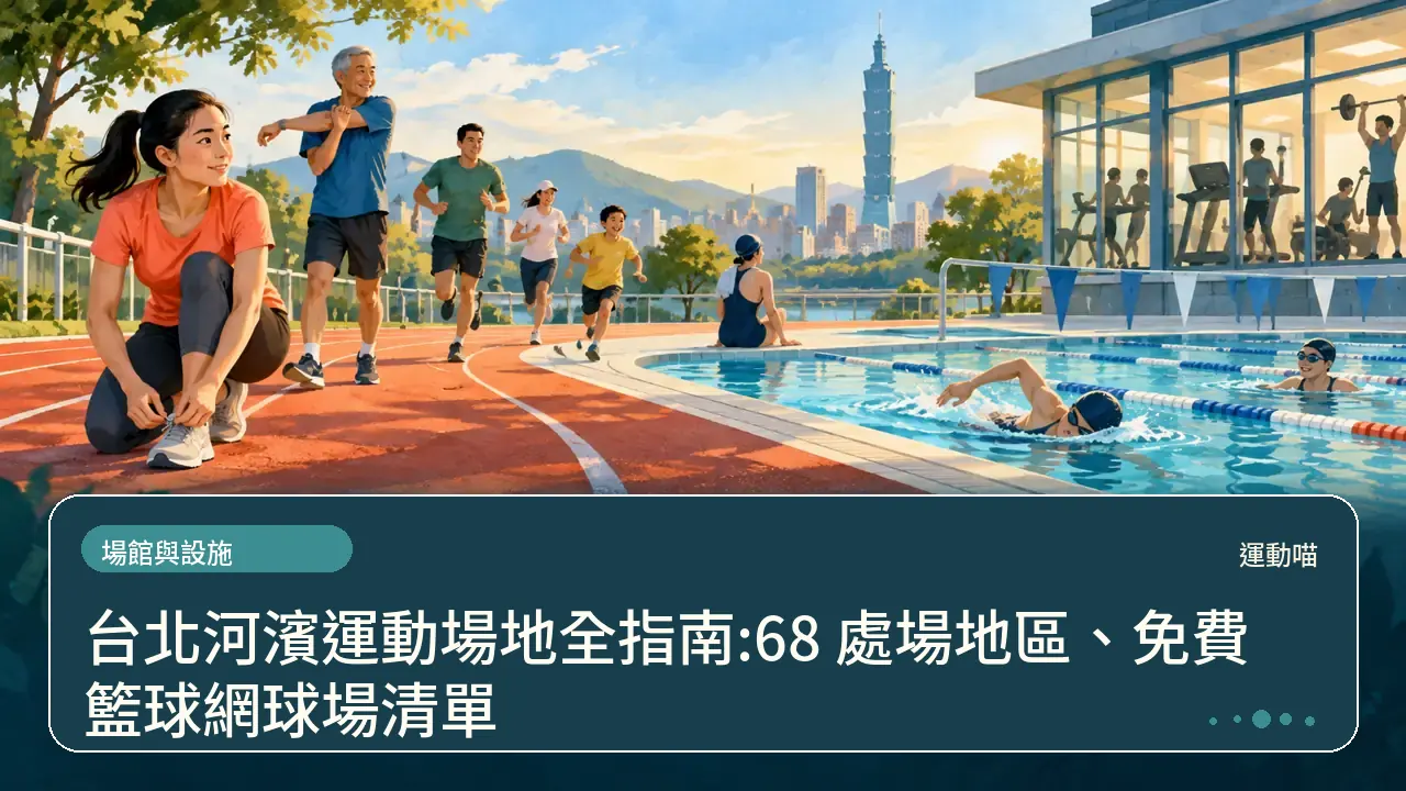 台北河濱運動場地全指南:68 處場地區、免費籃球網球場清單主題插畫