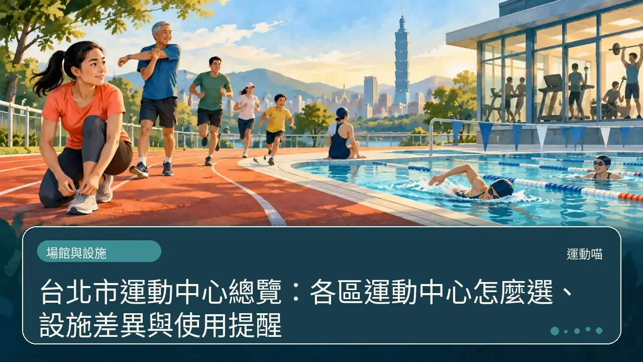 台北市運動中心總覽：各區運動中心怎麼選、設施差異與使用提醒主題插畫