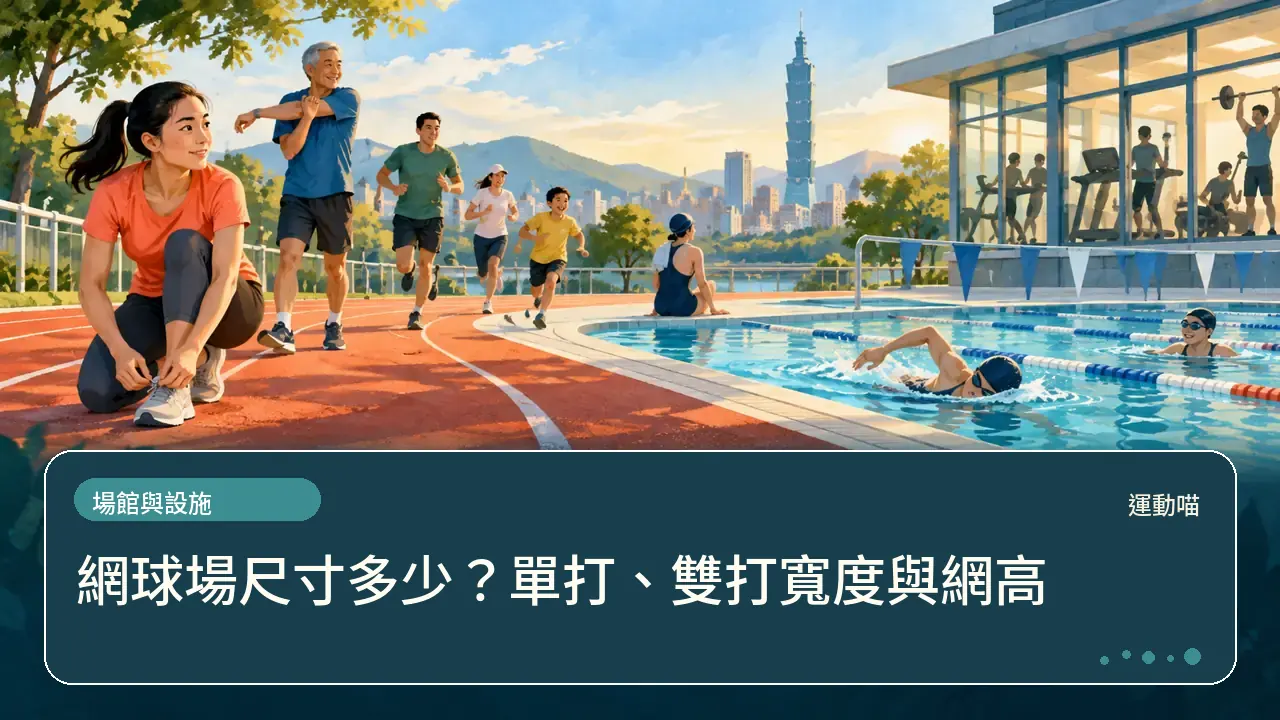 網球場尺寸多少?單打、雙打寬度與網高主題插畫