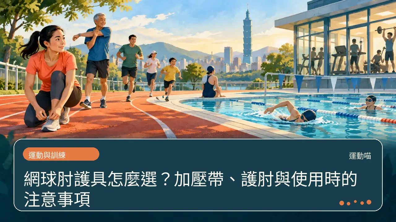 網球肘護具怎麼選?加壓帶、護肘與使用時的注意事項主題插畫