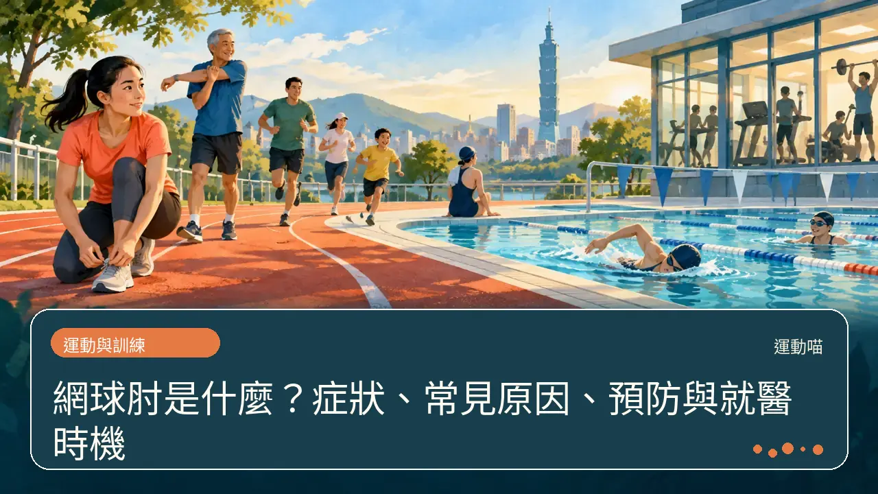 網球肘是什麼?症狀、常見原因、預防與就醫時機主題插畫
