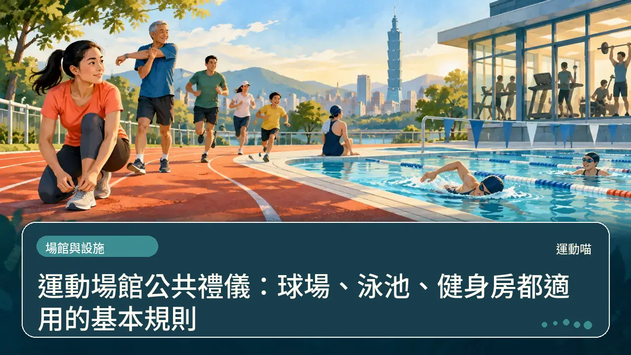 運動場館公共禮儀:球場、泳池、健身房都適用的基本規則主題插畫