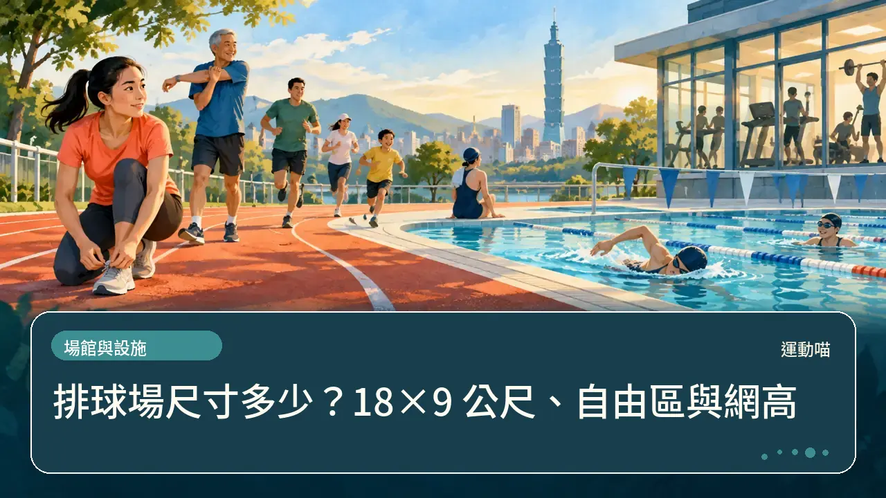 排球場尺寸多少?18×9 公尺、自由區與網高主題插畫
