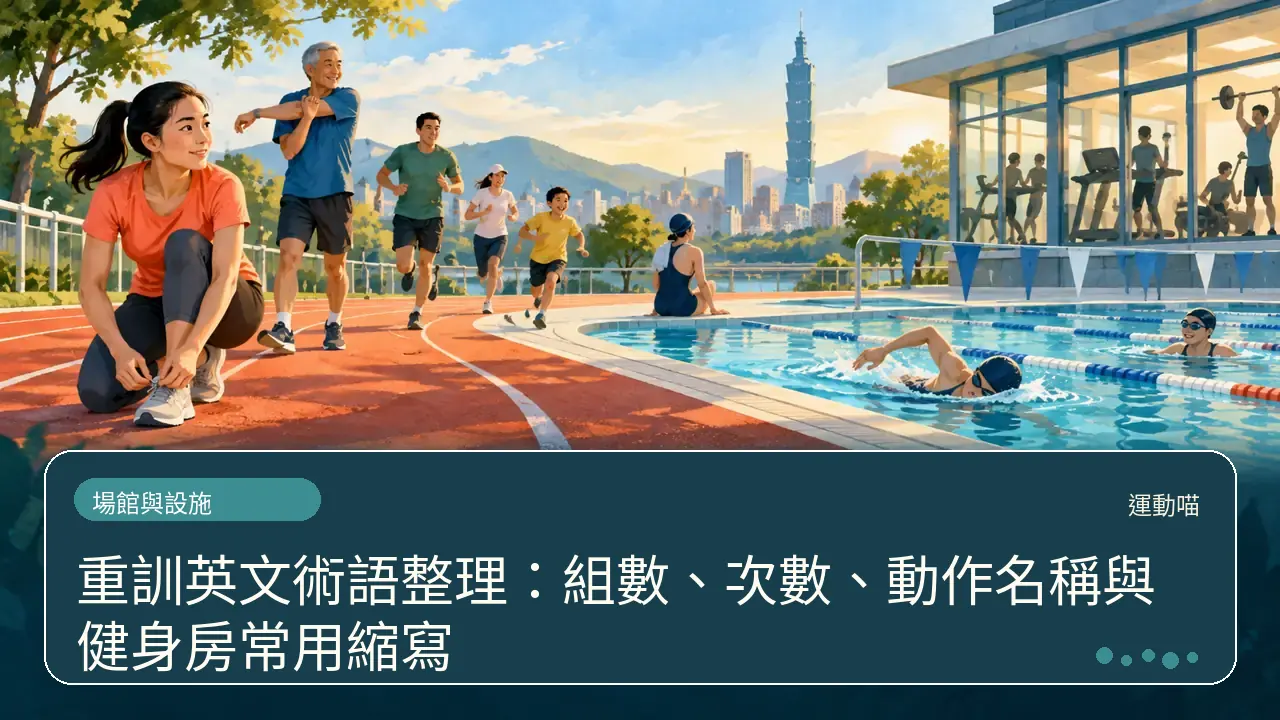 重訓英文術語整理：組數、次數、動作名稱與健身房常用縮寫主題插畫