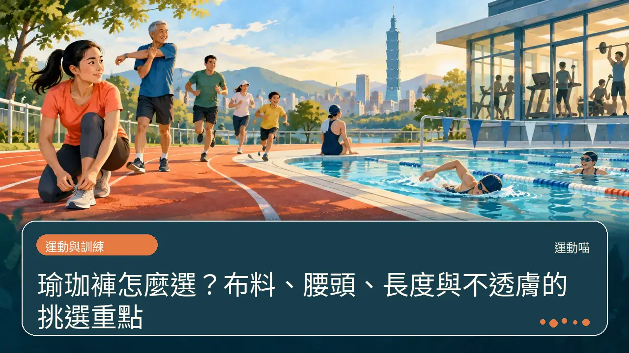 瑜珈褲怎麼選？布料、腰頭、長度與不透膚的挑選重點主題插畫